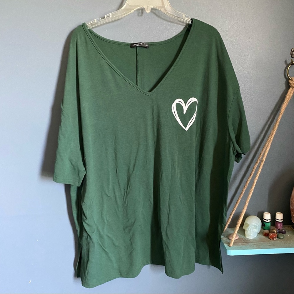 Green V-Neck Top with Heart Design